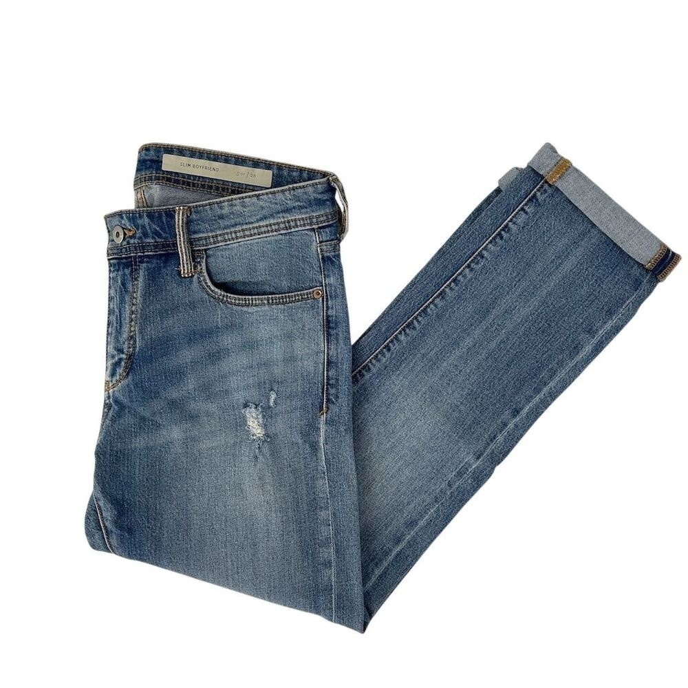 Anthro Pilcro Slim Boyfriend Embroidered Patchwork Floral Jeans Size 28 - Picture 6 of 15